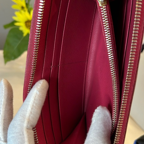 PRADA Saffiano Leather Zippy Zip Around Long Wallet with Bow | Pink | GUC - Picture 3 of 8